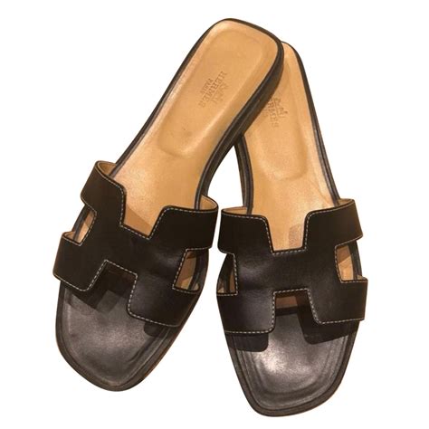 Hermes black leather sandals